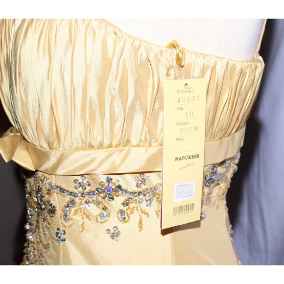 MayQueen #607 Taffeta Prom or Ball Gown With Pickups in Skirt-Size 10-GOLD-NWT - Picture 8 of 8